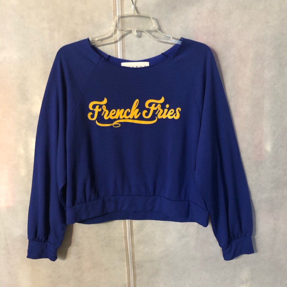 Hiatus Women’s Sweater Blue & Yellow French Fries.